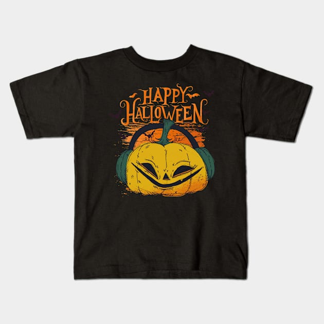 Halloween Happy Halloween Pumpkin Headphone Costum Kids T-Shirt by Pummli